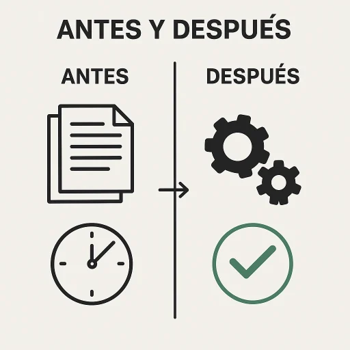 infografía que muestra el antes y después de un proceso automatizado